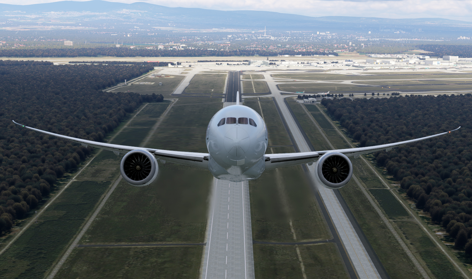 The FLS 787-8 head-on on the runway, work in progress